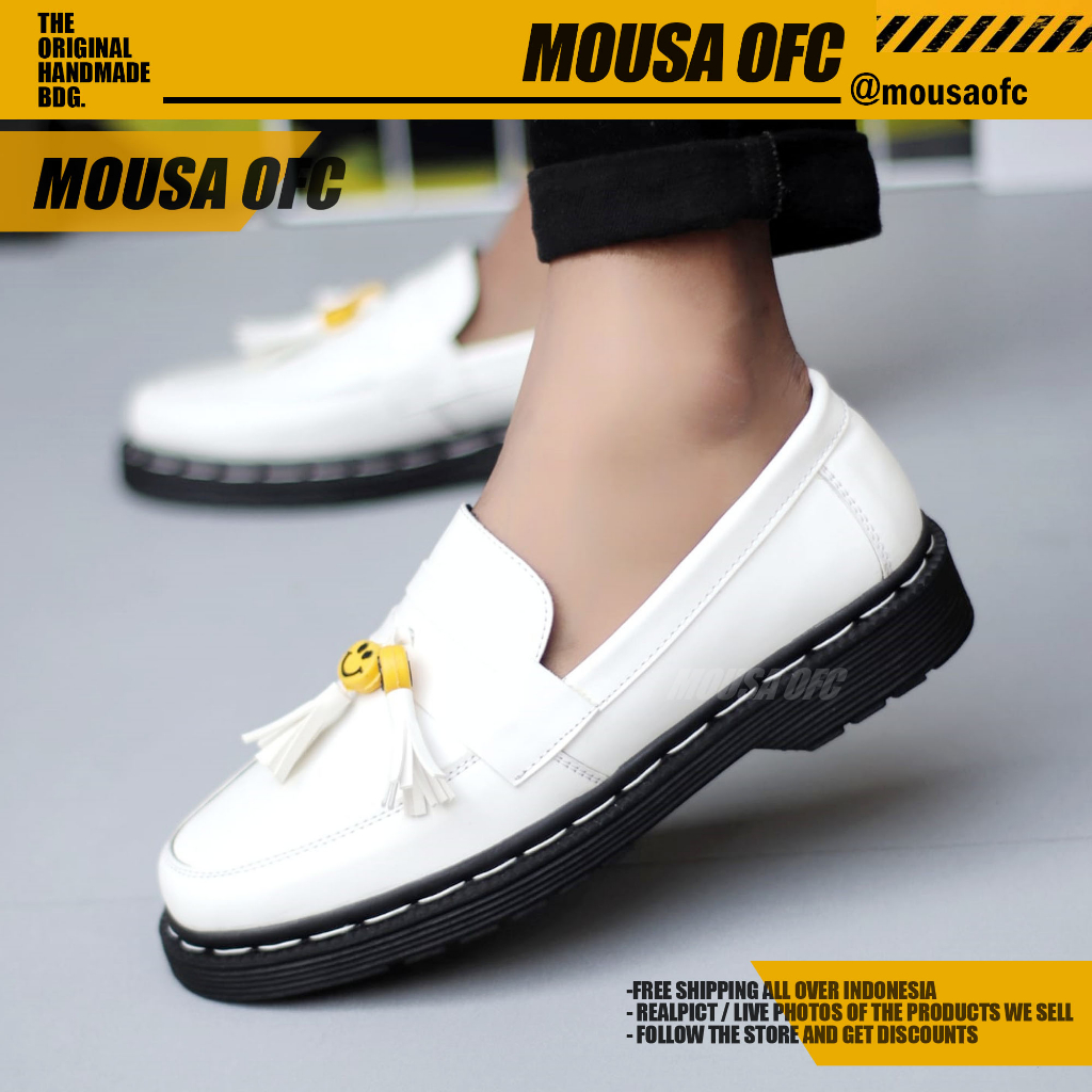 Sepatu Pantofel Docmart Penny Loafers White Pria Smile