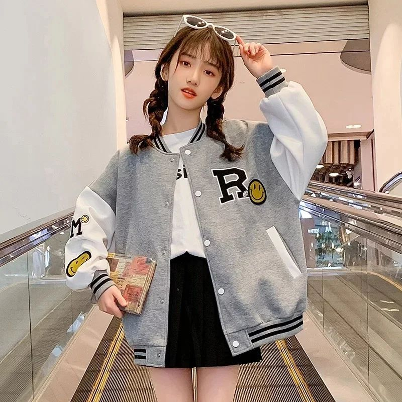 Jaket Anak R Smile Baseball Korea Style Unisex Pria &amp; Wanita 8-10+ Tahun