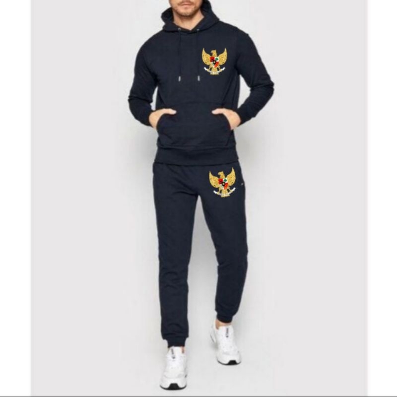 Set hoodie jogger pria jaket pria celana panjang joger cowok dewasa garuda pancasila