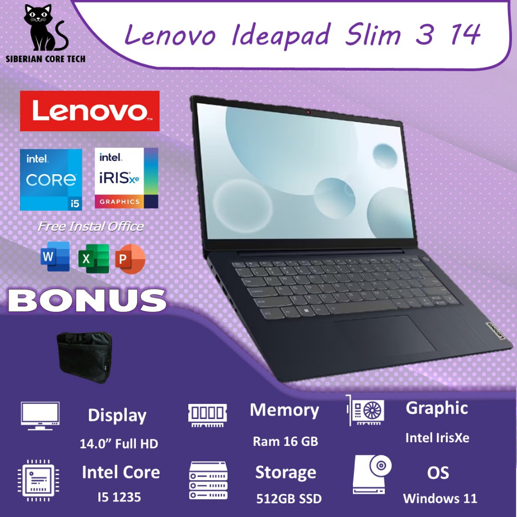 LAPTOP LENOVO IDEAPAD SLIM 3 14 I5 1235 16GB 512SSD W11 14.0FHD