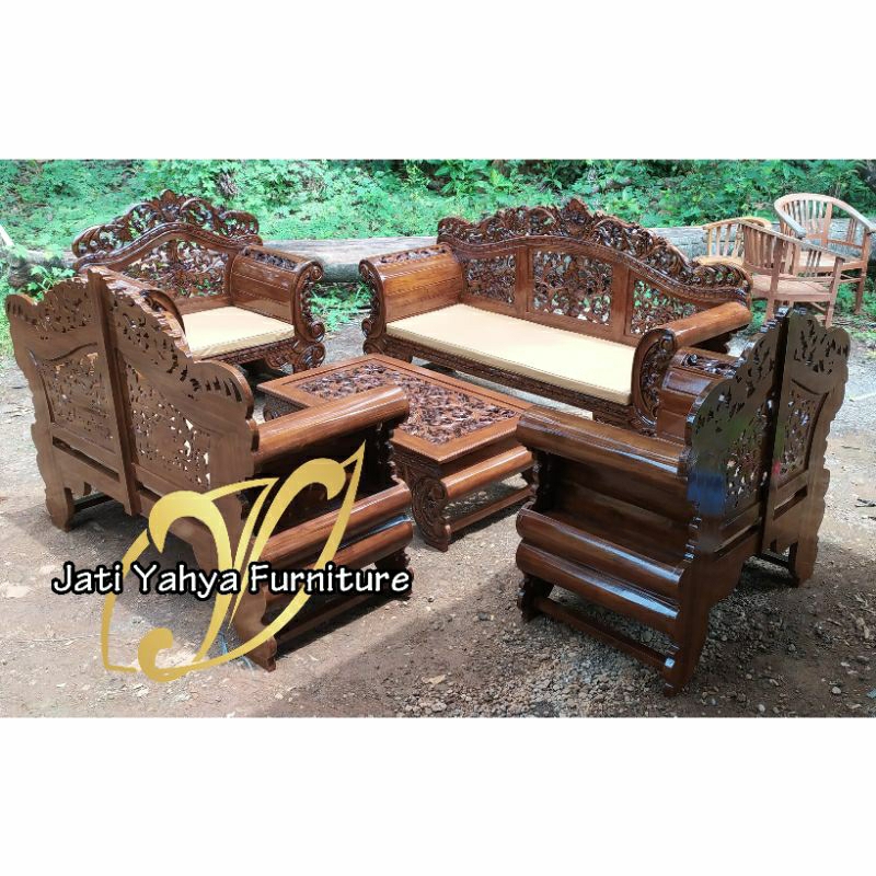 Kursi tamu madura arjuna Jumbo bahan jati tpk perhutani Asli Jepara original formasi 3211 + meja Fre