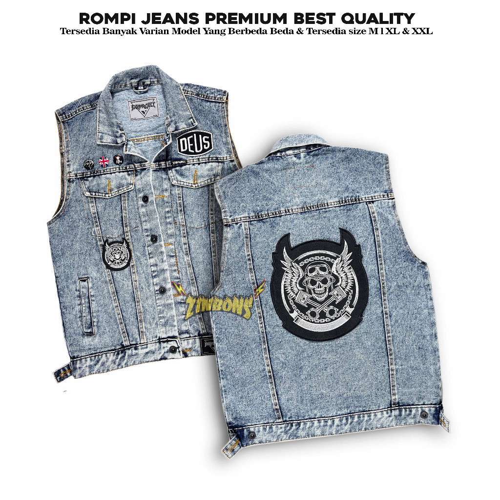 ZINBONS Rompi motor jaket jeans rompi denim best quality