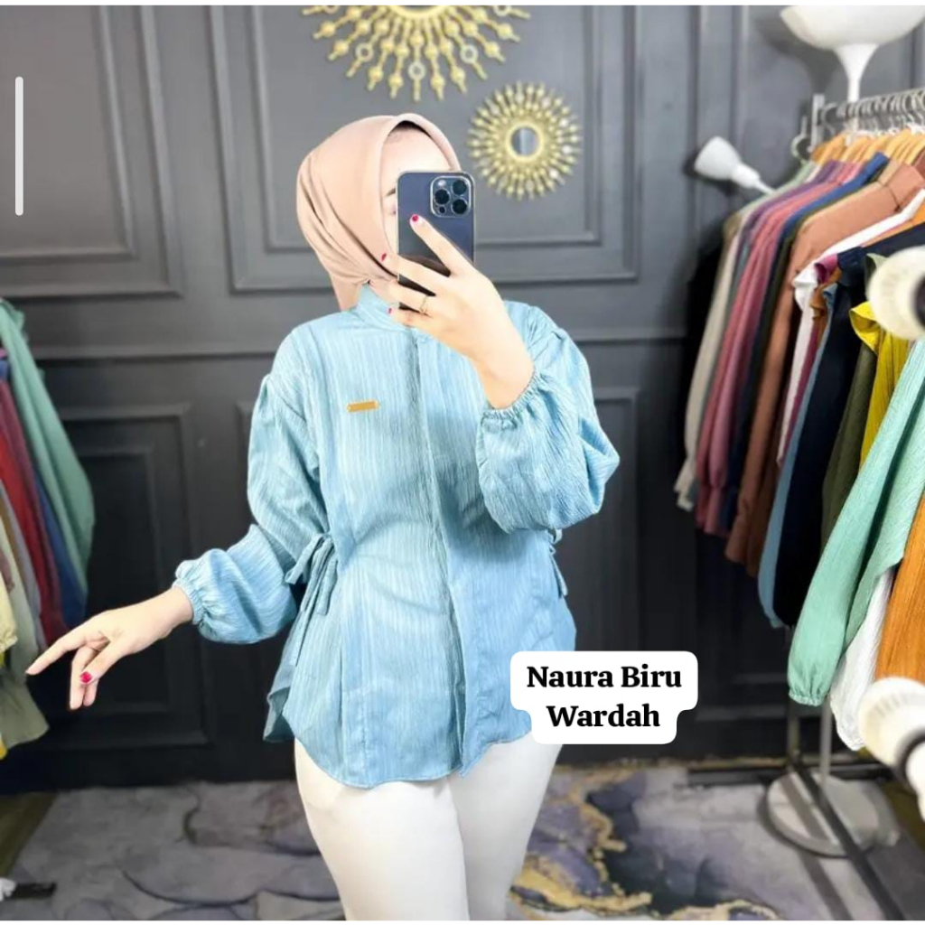 Baju Atasan Wanita Terbaru Kemeja Naura Biru Wardah Tali Samping Lady Crush Baby Crush