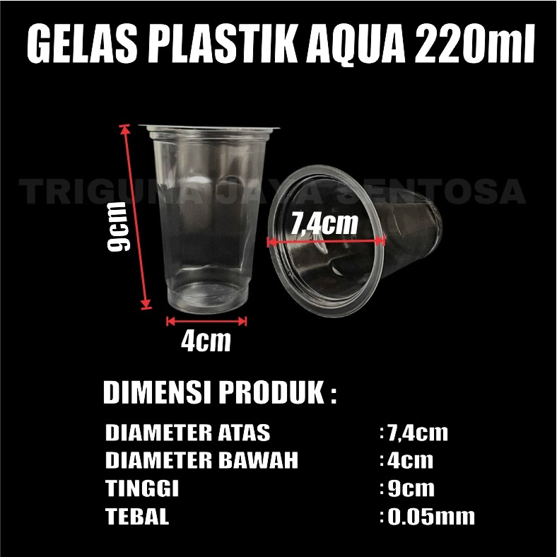 Gelas Plastik Bening Aqua 220ml Per Pack Cup Kopi Tahan Panas Murah SBY