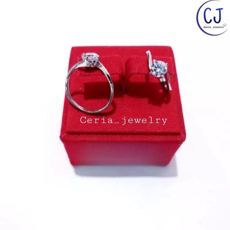 Cincin Perak Wanita Asli Silver 925 Lapis Emas Putih Model Desi Batu Putih - Cincin Wanita Anti Karat