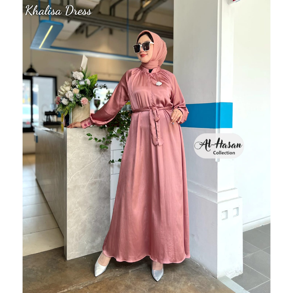 DRESS CARDENZA SILK KHALISA BY ALHASAN MODEL ARMANY SILK KILAP MEWAH OOTD PESTA TERBARU WANITA MUSLIM FASHION