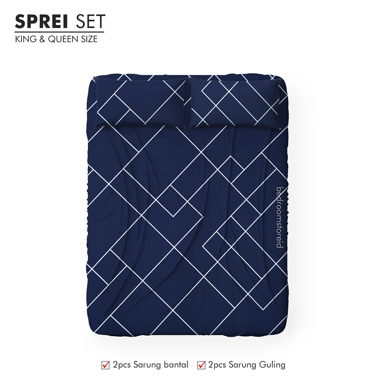 Sprei Aesthetic Motif Pajero Navy | Ala Korea Sudah Termasuk Sarung Bantal Guling