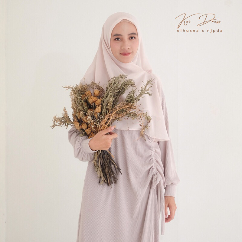 [𝐄𝐥𝐡𝐮𝐬𝐧𝐚] Kei Dress X Njpda/ Dress Wanita / Gamis Terbaru / Dress knit / Gamis Remaja / Knit wear