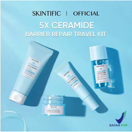 Skintific 5X Ceramide Barrier Travel Kit Skincare Paket Moisturizer + Cleanser + Soothing toner + Serum Sunscreen / Paket murah skincare Skintific