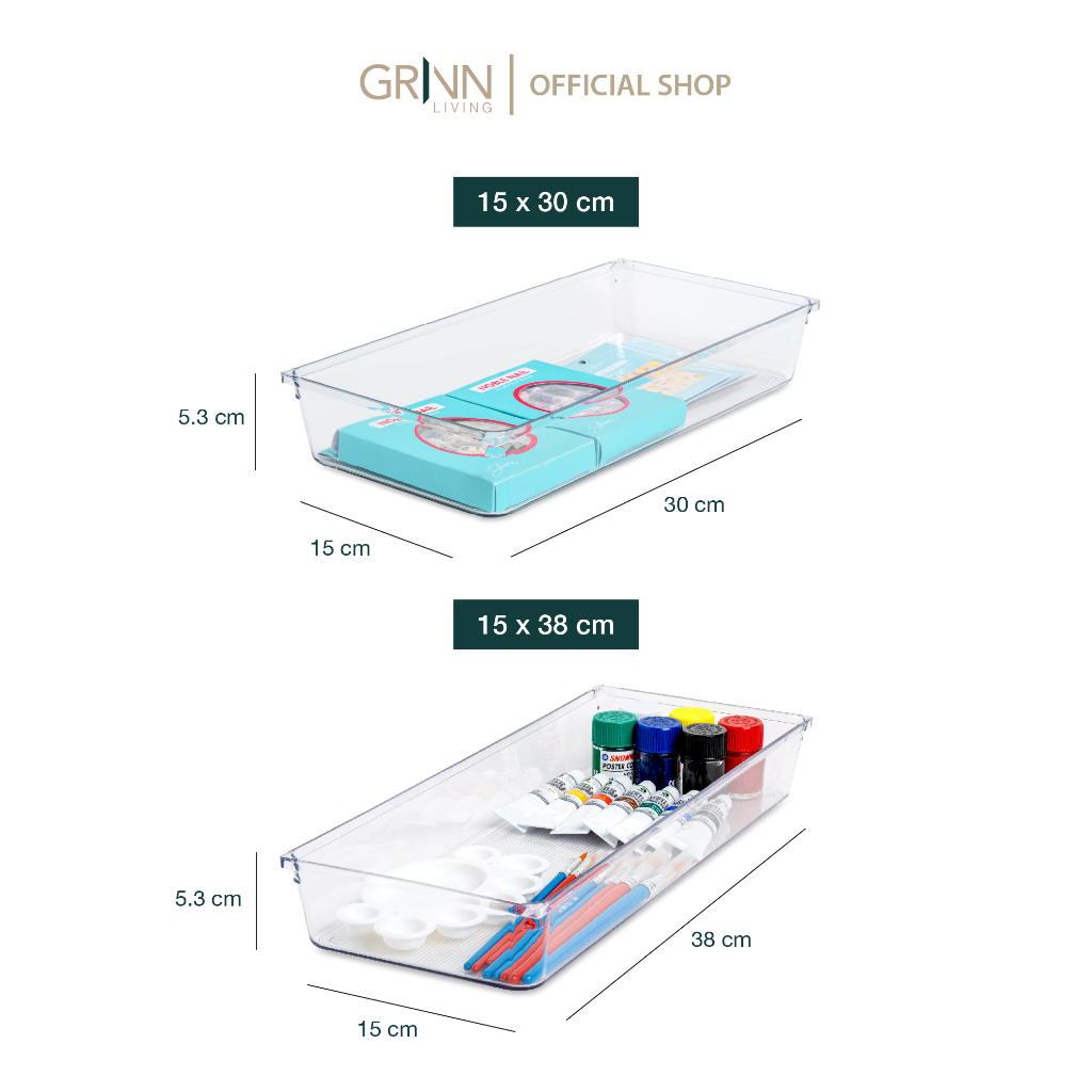 GRINN LIVING Sutton Drawer Organizer Large Laci Kotak Bening / Transparan / Wadah / Tempat Penyimpanan Skincare / Makeup / Alat Tulis / Serbaguna / Large Aesthetic