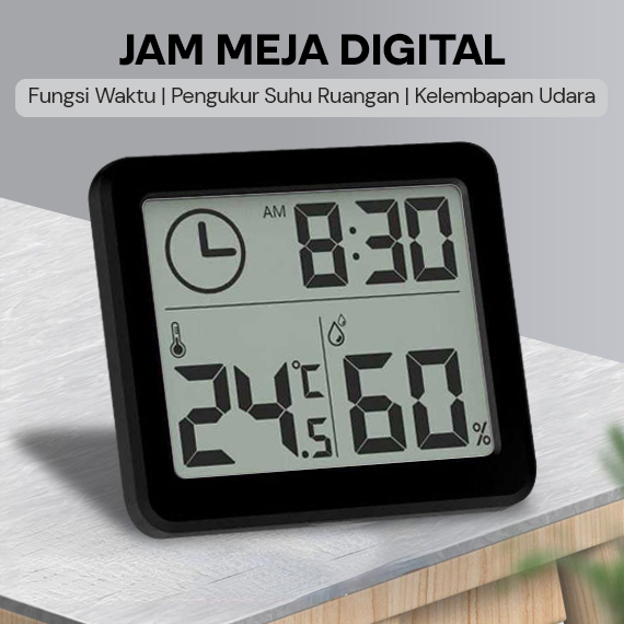 Jam Digital Meja Dinding Thermometer Hygrometer Sensor - ZL20 - Black 7RHZ5KBK