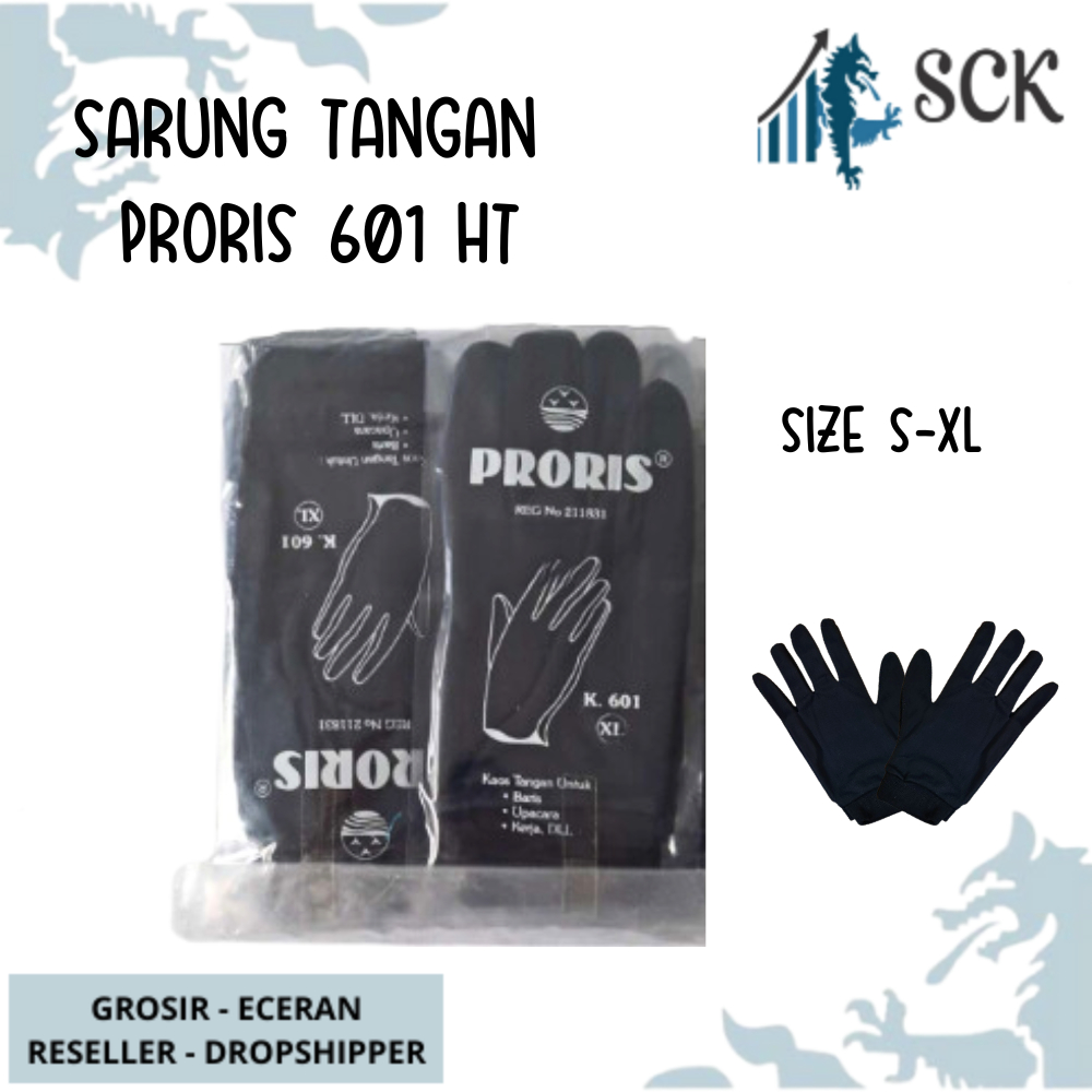 Sarung Tangan PRORIS 601 HITAM Dewasa Polos Halus / Kaos Tangan HITAM