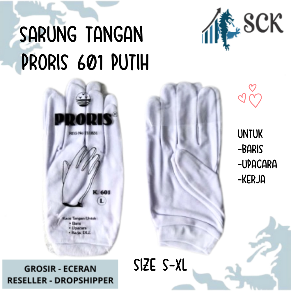 Sarung Tangan PRORIS 601 PUTIH Dewasa Polos Halus / Kaus Tangan