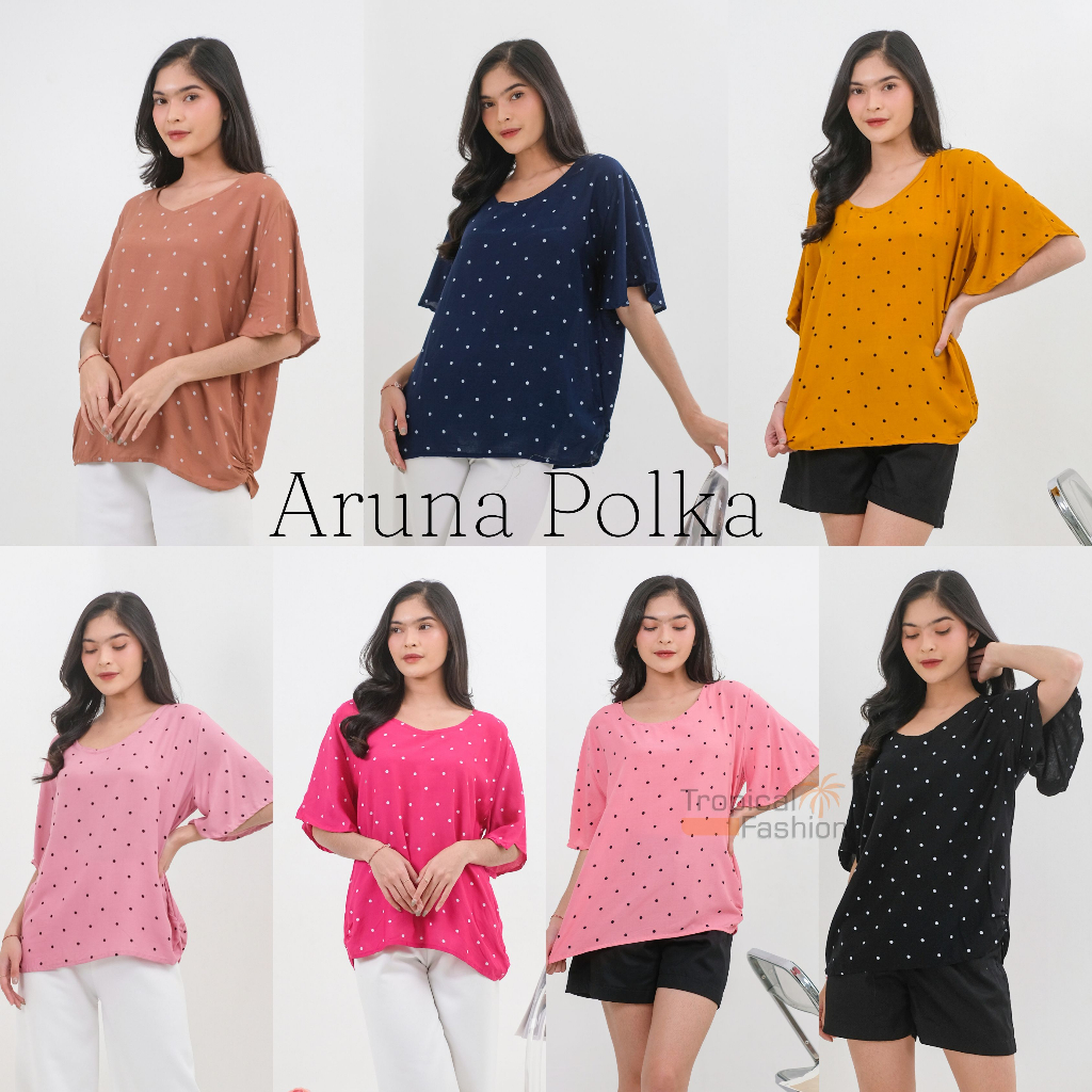 Atasan Aruna Polka Bahan Rayo Premium Termurah Kekinian