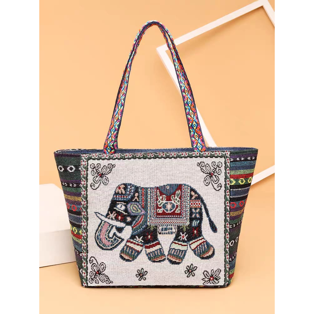 (PINK_IMP) New Import Tas Totebag Thailand Bangkok Resleting . Cukup Untuk Laptop 13 Inch