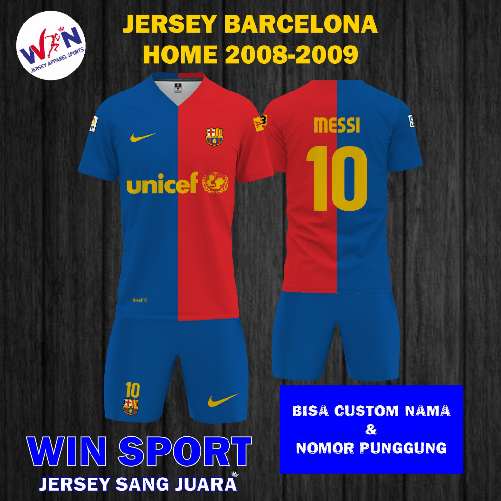 Stelan Sepak Bola Jersey BARCELONA HOME 2008 2009 Jersey Barca Lawas Jersey Bola Desain Full Printing, Free Custom Nama dan Nomor Punggung, Tersedia Ukuran Dewasa dan Anak Jersey Messi