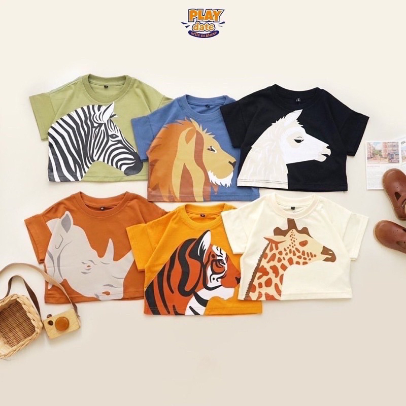 Playdate Animal Korean Oversize Tee Baju Kaos Anak Laki Laki Perempuan Unisex Atasan Lengan Pendek Kids 1 sd 5 Tahun Katun