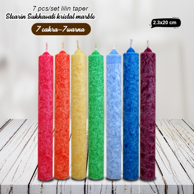Lilin Meditasi 7 Warna 7 Cakra Stearin Taper Kristal Sukhavati