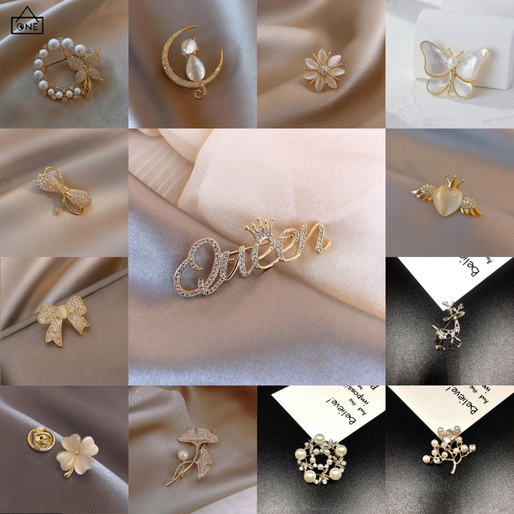 COD❤️Bros hijab/Bros Mutiara/bros Kupu Wanita Korea Wanita Fashion Brooch Pins Bebaya Mahkota Berlian Kepribadian Huruf Inggris