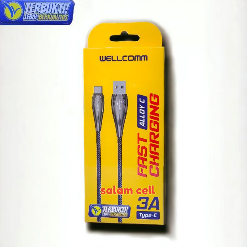 Kabel Data Type-C WELLCOMM Alloy C 3A Fast Charging Original Garansi  Resmi