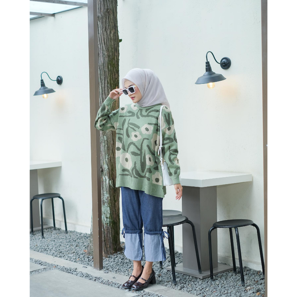 (COD Free Ongkir) ARUMI FLOWER SWEATER RAJUT PREMIUM TEBAL Wanita Murah Terbaru Trendy Grosir Pakaian Outwear Bandung