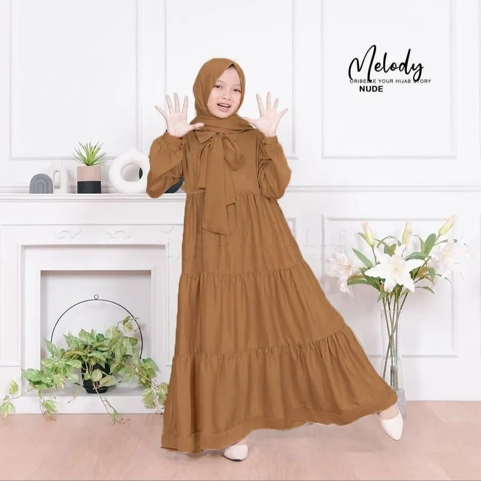 Bajurancak Baju Gamis Muslim Anak Tanggung Terbagus 2023 Usia 8 9 10 11 12 13 14 Tahun Melody Dress Kids + Pashmina Dress Muslim Syar'i Anak Perempuan 2in1 Matt Satin Silk Polos