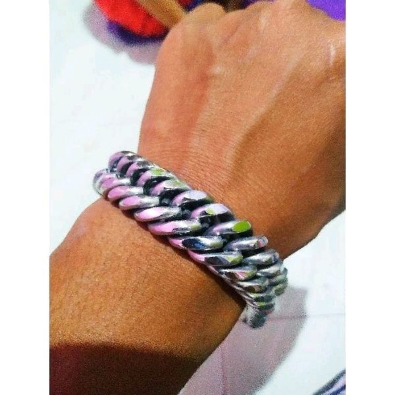 Gelang rantai double besar baja putih original
