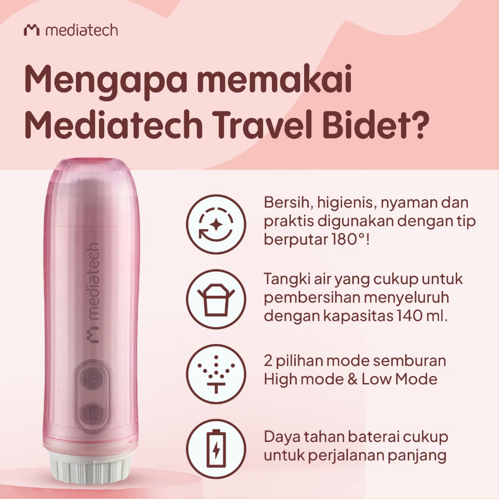 Mediatech Travel Bidet Electric | Alat Cebok Jet Washer Portable