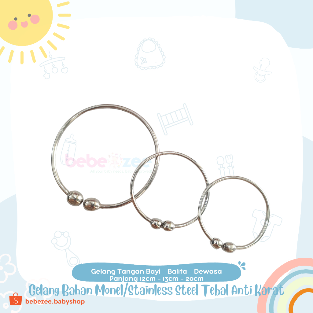 Gelang Monel Anti Karat Tebal Premium Bayi Balita Dewasa Stainless Steel Besi Putih
