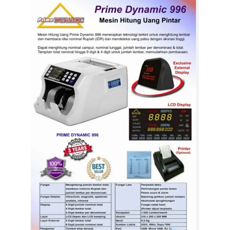 Mesin Hitung Uang prime dynamic 996 Garansi Resmi 3 Tahun