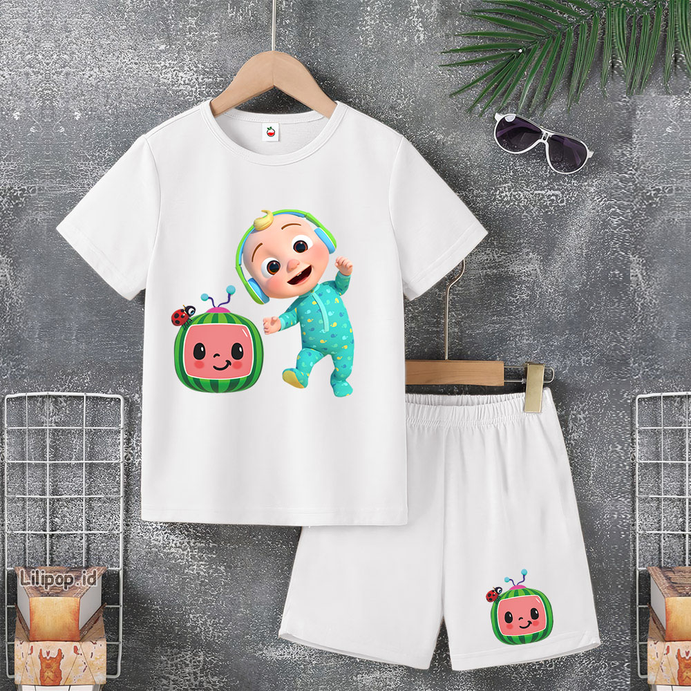 Baju Anak Stelan Usia 4-10 Tahun COCOMELON Kaos 3/4 Cowok Cewek  Celana Pendek Harian