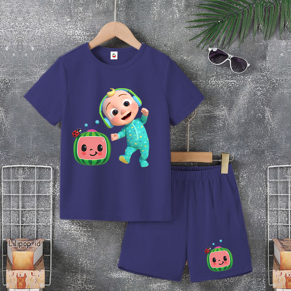 Baju Anak Stelan Usia 4-10 Tahun COCOMELON Kaos 3/4 Cowok Cewek  Celana Pendek Harian