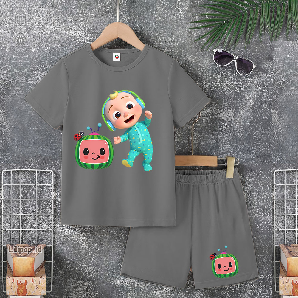 Baju Anak Stelan Usia 4-10 Tahun COCOMELON Kaos 3/4 Cowok Cewek  Celana Pendek Harian