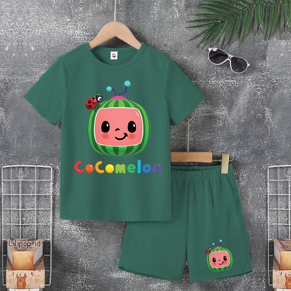 Baju Anak Stelan Usia 4-10 Tahun MELON Kaos 3/4 Cowok Cewek  Celana Pendek Harian