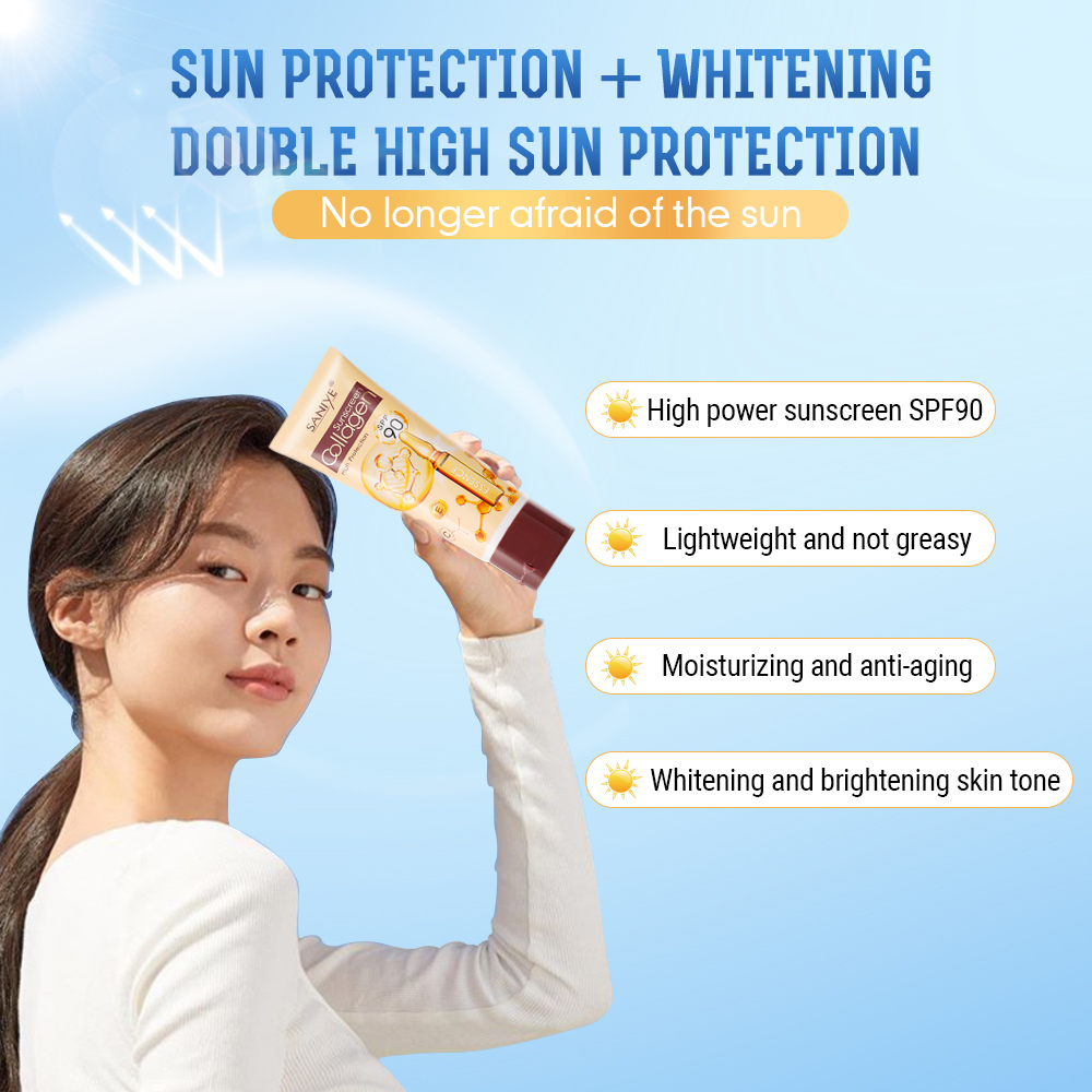 SANIYE Sunscreen Cream Sunblock Tahan Lama SPF90 PA+++ Collagen Pemutih Pelembab 60ML R1208