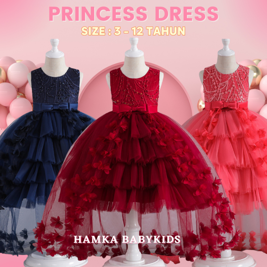 Dress Pesta Anak Perempuan 3 - 12 Tahun Buntut Putri Kerajaan Princess Dress Tutu Import Korea Gaun Ulang Tahun Anak Tanggung Premium