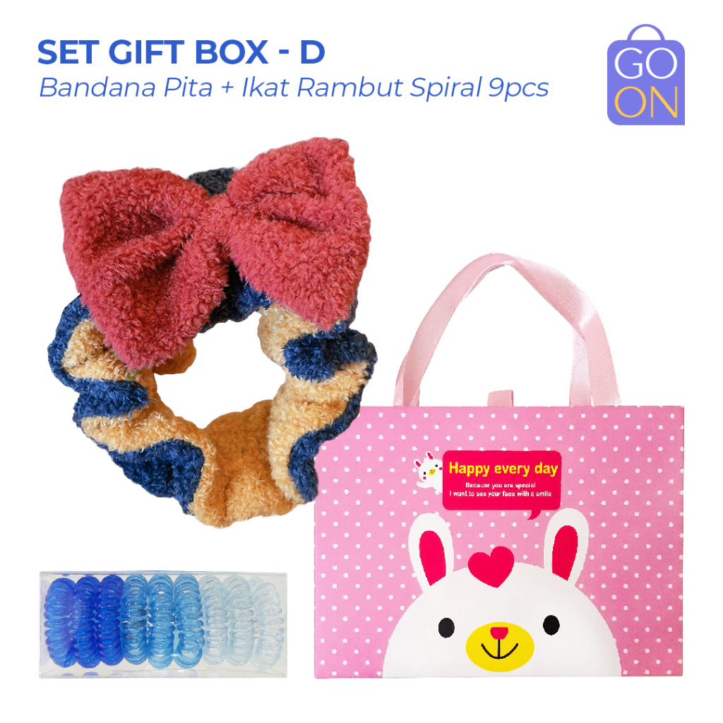 GIFTBOX Set Bandana + Ikat Rambut Spiral (9pcs) - Set Hadiah Aksesoris FashioN