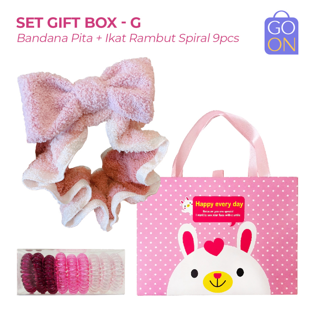 GIFTBOX Set Bandana + Ikat Rambut Spiral (9pcs) - Set Hadiah Aksesoris FashioN