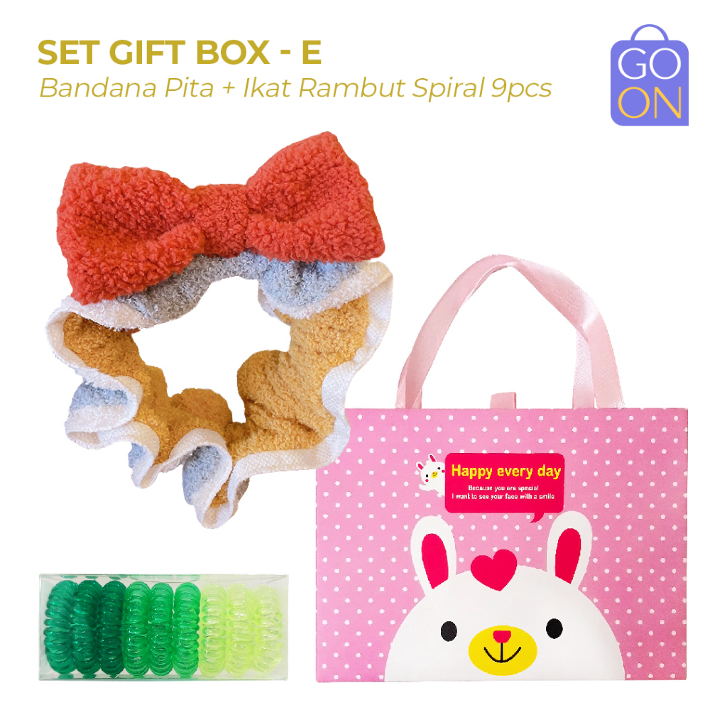 GIFTBOX Set Bandana + Ikat Rambut Spiral (9pcs) - Set Hadiah Aksesoris FashioN