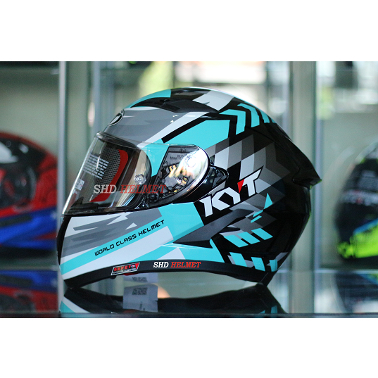 Helm Full Face KYT Falcon FR Flow Black Aqua Blue Biru Tosca SNI DOT Murah Touring