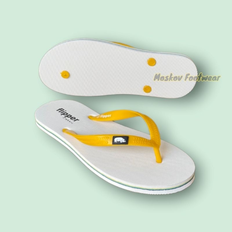 Munims Flip Flops Wide Sandal Jepit Pria Santai Karet Rubber Sendal Japit Pantai Casual Flip Flop White On Yellow