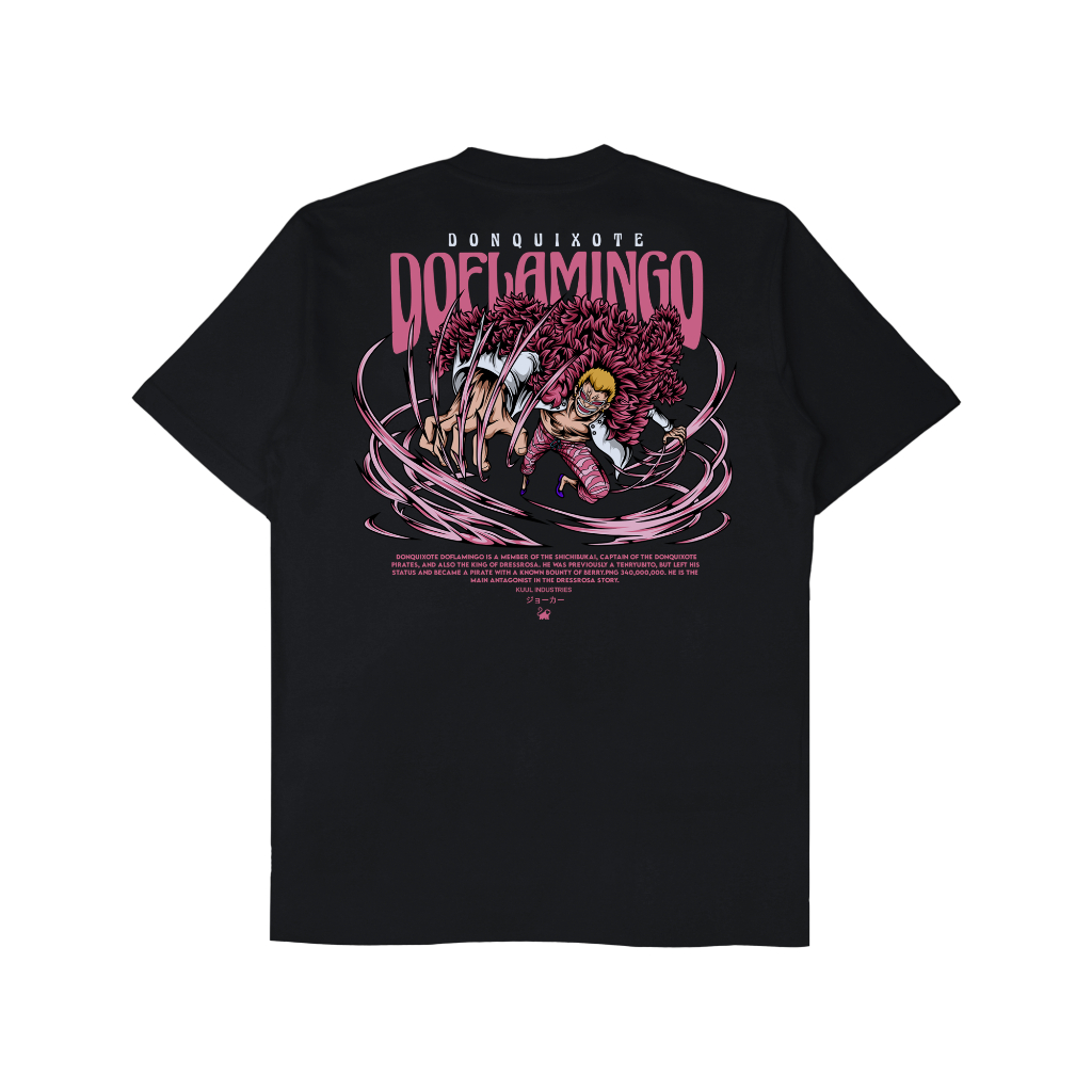 KAOS ANIME ONEPIECE DONQUIXOTE DOFLAMINGO HITAM | Baju Distro Pria Wanita - KUUL INDUSTRIES