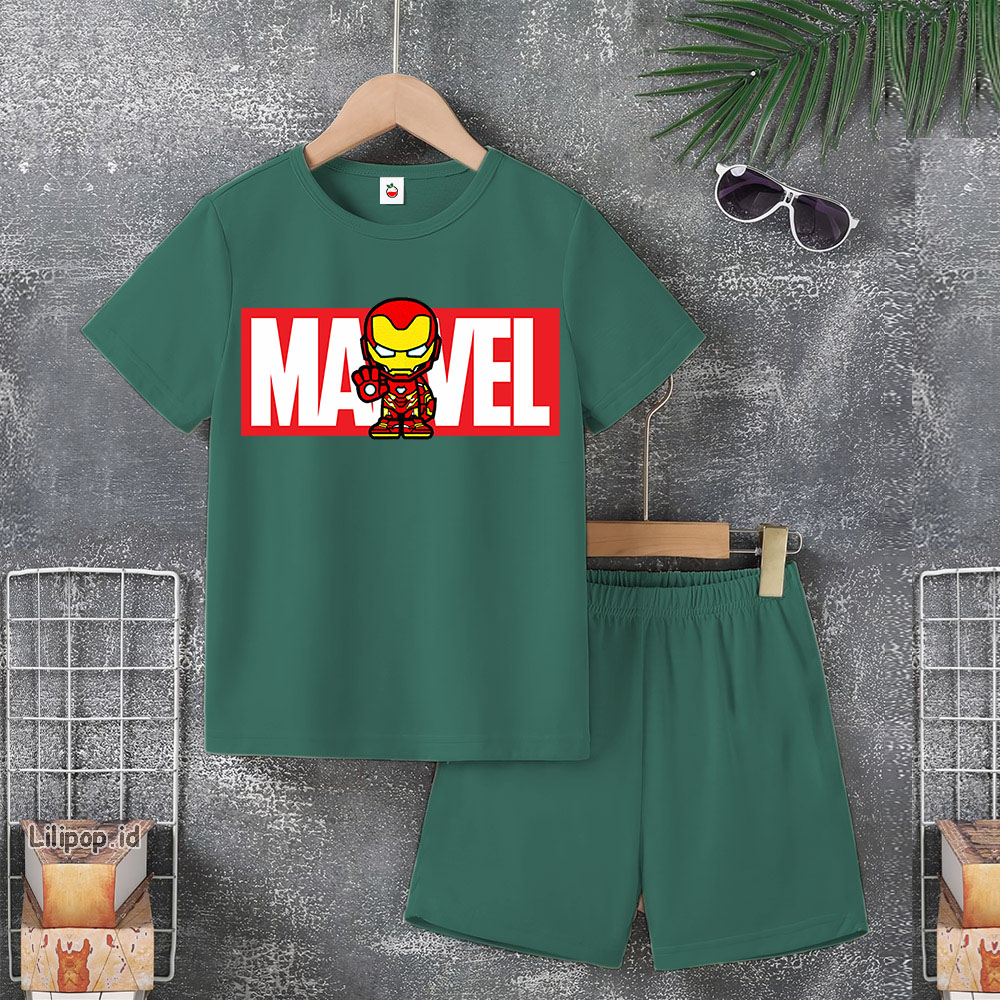 Baju Anak Stelan Usia 5-10 Tahun IRON MAN THOR Kaos 3/4 Cowok Cewek  Celana Pendek Harian