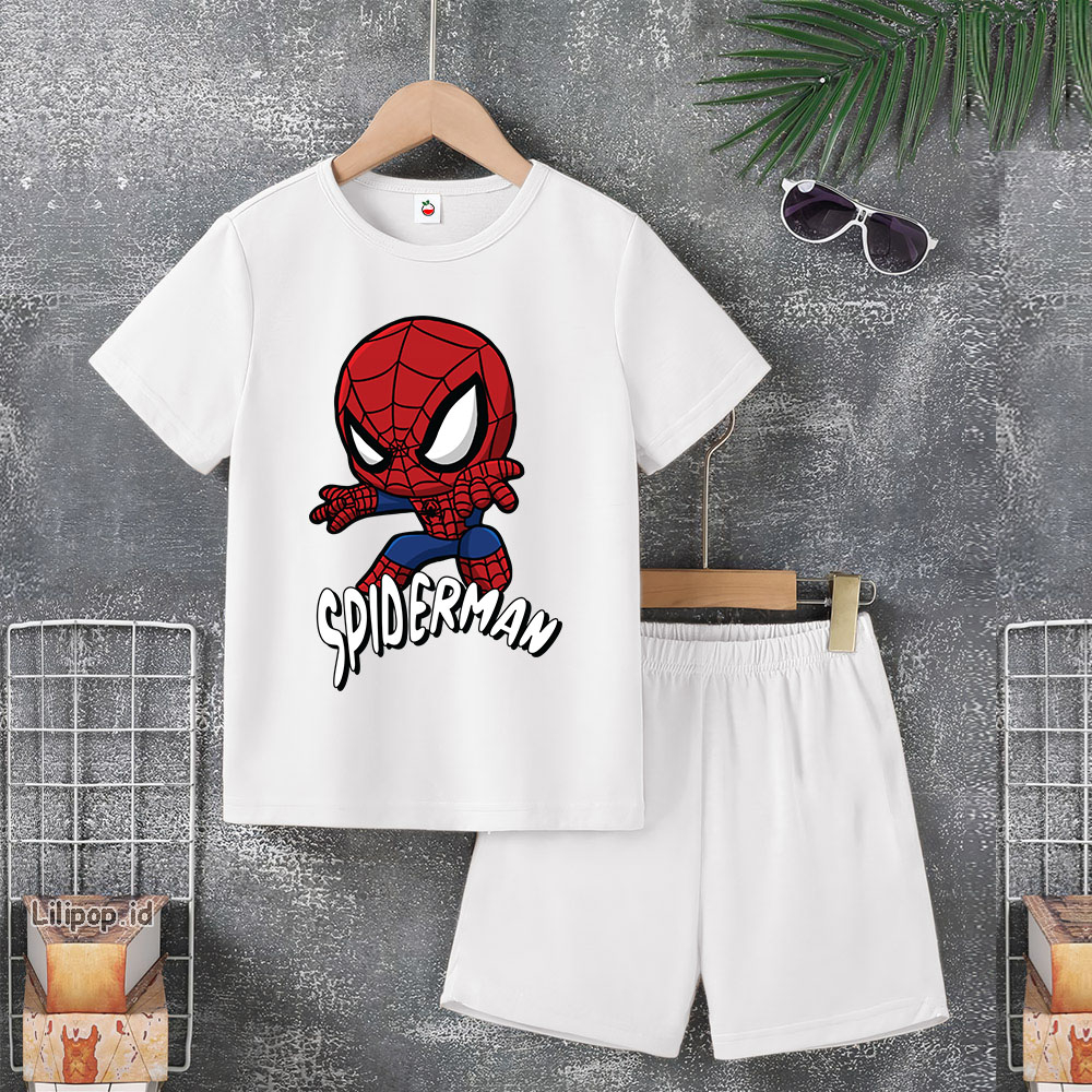 Baju Anak Stelan Usia 5-10 Tahun SPIDER Kaos 3/4 Cowok Cewek  Celana Pendek Harian