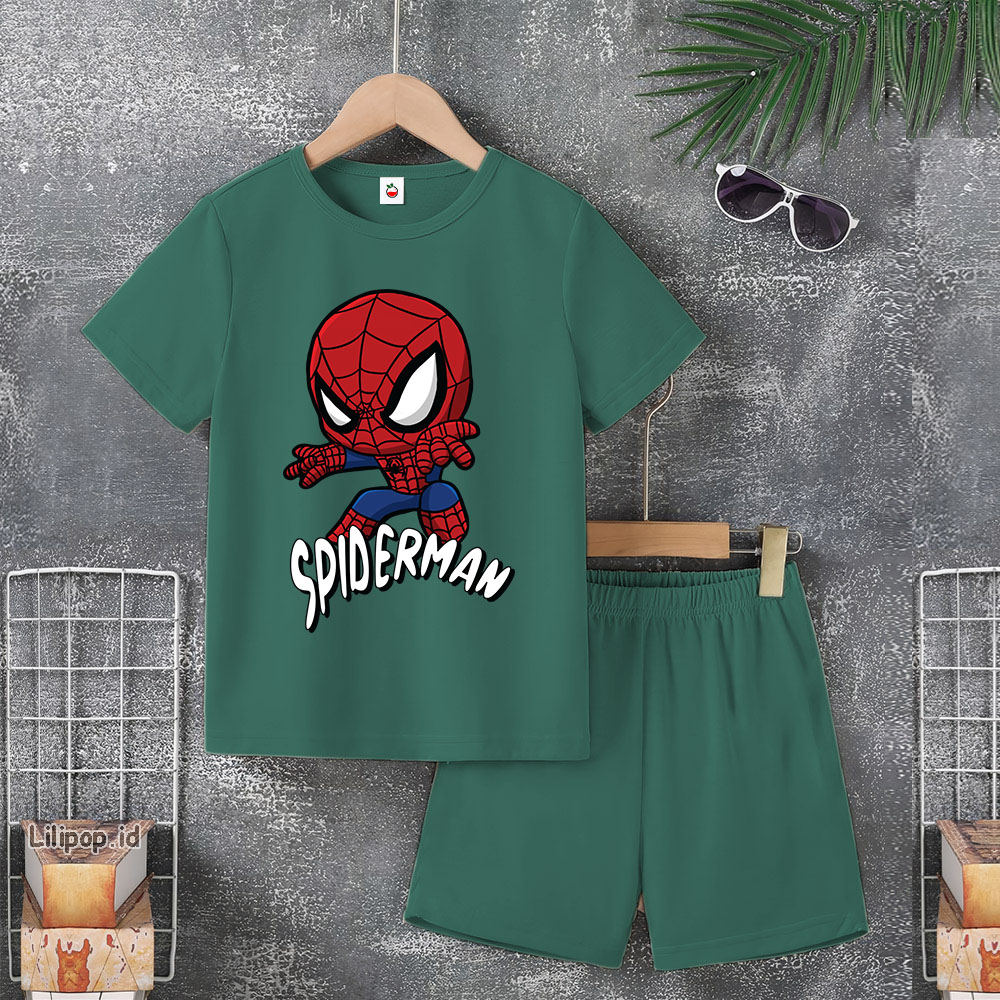 Baju Anak Stelan Usia 5-10 Tahun SPIDER Kaos 3/4 Cowok Cewek  Celana Pendek Harian