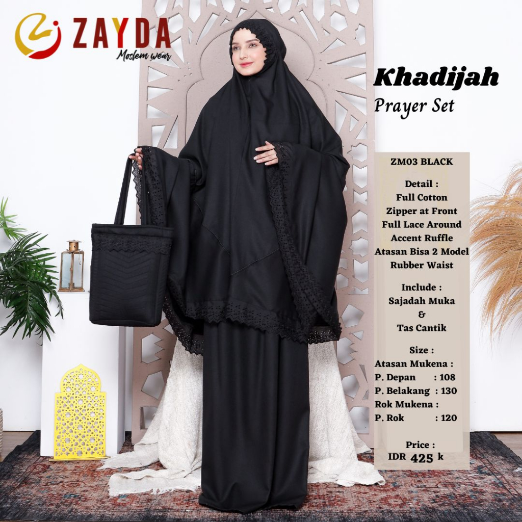 MUKENA Zayda Prayer Set Black and White POLOS ELEGANT BAHAN ADEM NYAMAN BEST SELLER