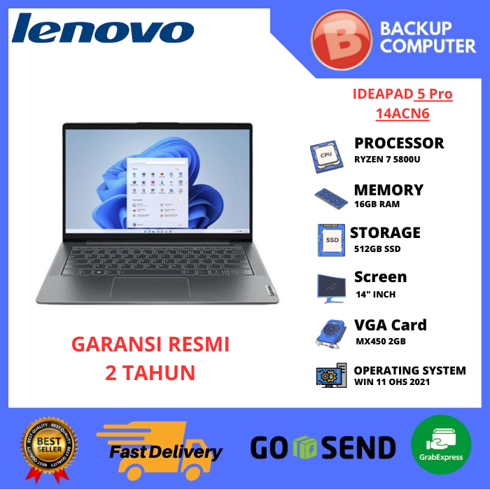 LAPTOP LENOVO IDEAPAD 5 Pro 14ACN6 82L7003CID Ryzen 7 5800U