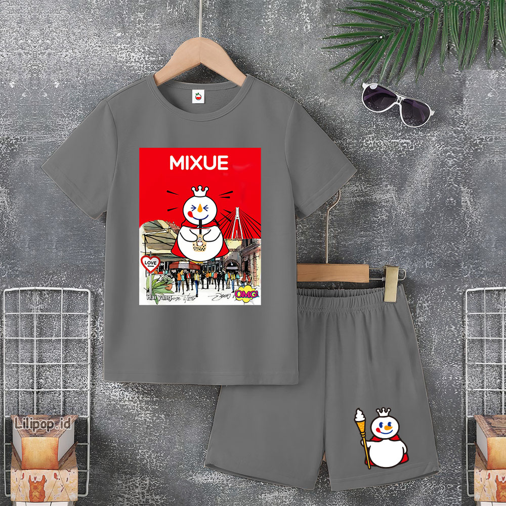 Baju Anak Stelan Usia 4-10 Tahun MIXUE STORE Kaos 3/4 Cowok Cewek  Celana Pendek Harian