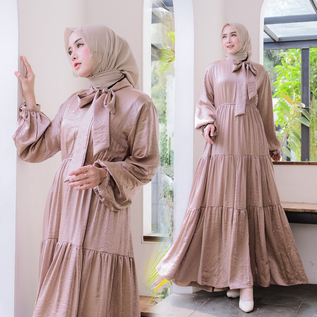 NS Dress Gamis Shimmer Silk Premium Polos Jumbo | Dress Kekinian