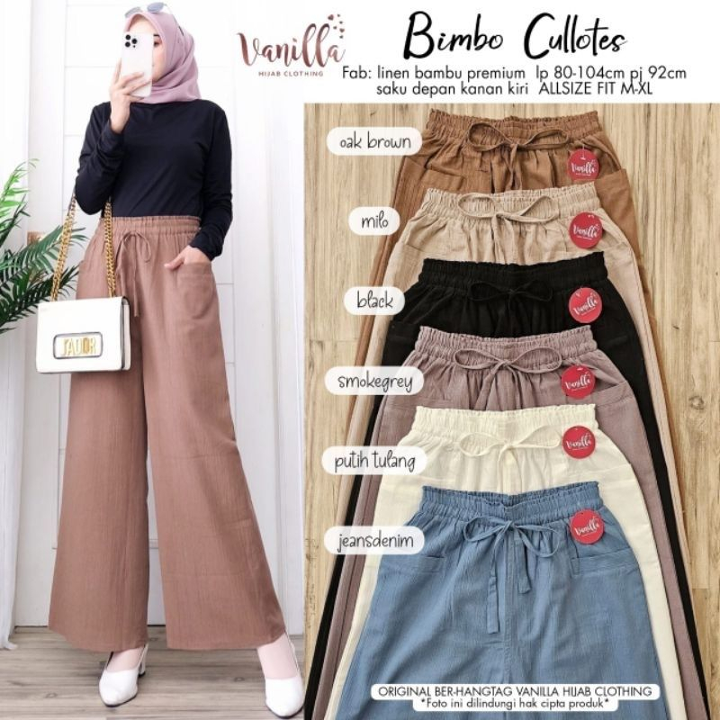 Celana Kulot Basic Linen Crinkle Premiun Murah Bimbo Cullotes